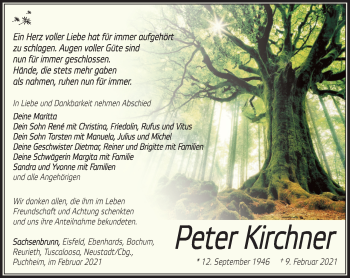 Traueranzeige von Peter Kirchner von Südthüringer Presse