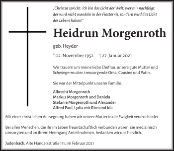 Traueranzeige von Heidrun Morgenroth von Südthüringer Presse