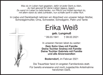 Traueranzeige von Erika Weiß von Neue Presse Coburg