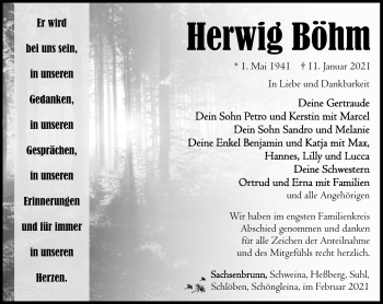 Traueranzeige von Herwig Böhm von Südthüringer Presse