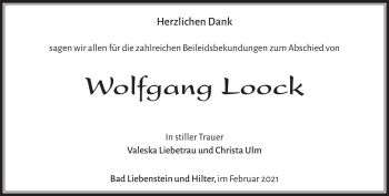 Traueranzeige von Wolfgang Loock von Südthüringer Presse