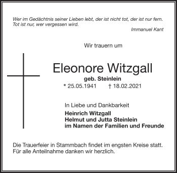 Traueranzeige von Eleonore Witzgall von Frankenpost