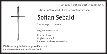 Traueranzeige von Sofian Sebald von Frankenpost