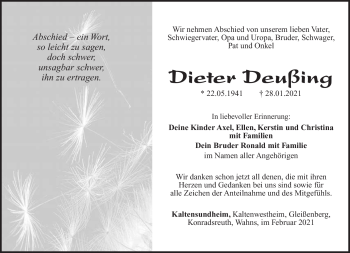 Traueranzeige von Dieter Deußing von Südthüringer Presse