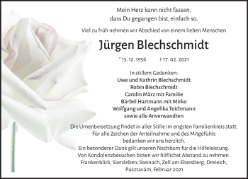 Traueranzeige von Jürgen Blechschmidt von Südthüringer Presse