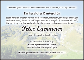 Traueranzeige von Peter Egermeier von Südthüringer Presse