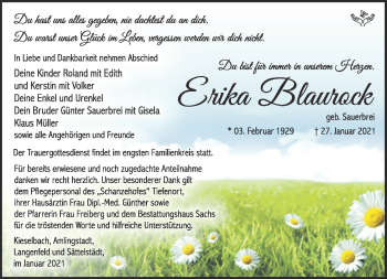 Traueranzeige von Erika Blaurock von Südthüringer Presse