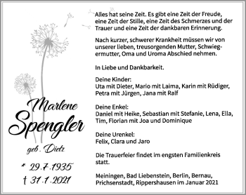Traueranzeige von Uta Grimm von Südthüringer Presse