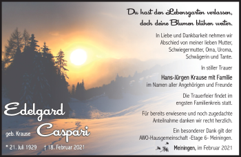 Traueranzeige von Edelgard Caspari von Südthüringer Presse