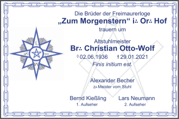 Traueranzeige von Christian Otto-Wolf von Frankenpost