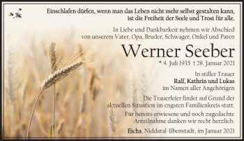 Traueranzeige von Werner Seeber von Südthüringer Presse