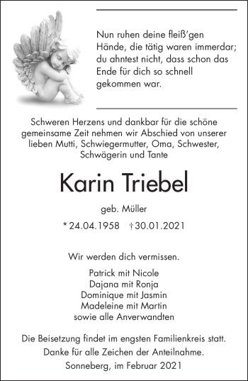 Traueranzeige von Karin Triebel von Südthüringer Presse
