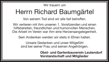 Traueranzeige von Richard Baumgärtel von Frankenpost