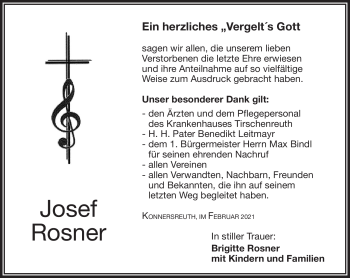 Traueranzeige von Josef Rosner von Frankenpost