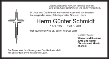 Traueranzeige von Günter Schmidt von Frankenpost
