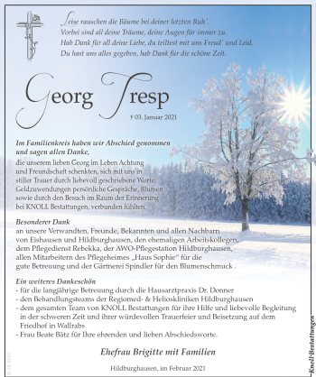 Traueranzeige von Georg Tresp von Südthüringer Presse