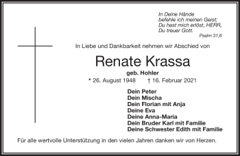 Traueranzeige von Renate Krassa von Frankenpost