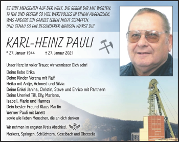 Traueranzeige von Karl-heinz Pauli von Südthüringer Presse