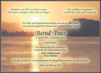 Traueranzeige von Bernd Peter von Südthüringer Presse