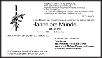 Traueranzeige von Hannelore Mündel von Frankenpost