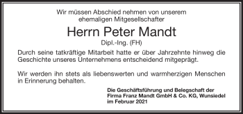 Traueranzeige von Peter Mandt von Frankenpost