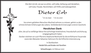 Traueranzeige von Dieter Erb von Südthüringer Presse