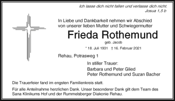 Traueranzeige von Frieda Rothemund von Frankenpost