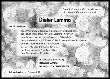 Traueranzeige von Dieter Lumma von Südthüringer Presse