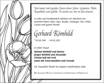 Traueranzeige von Gerhard Römhild von Südthüringer Presse