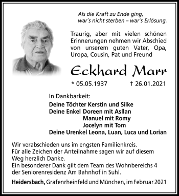 Traueranzeige von Eckhard Marr von Südthüringer Presse