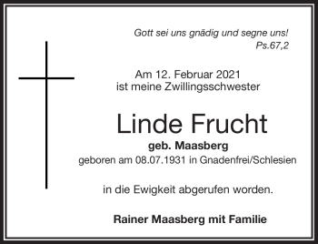 Traueranzeige von Linde Frucht von Frankenpost