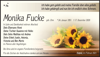 Traueranzeige von Monika Fucke von Südthüringer Presse