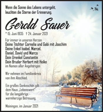 Traueranzeige von Gerold Sauer von Südthüringer Presse