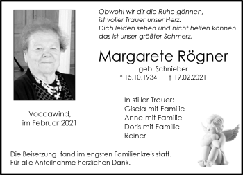 Traueranzeige von Margarete Rögner von Neue Presse Coburg