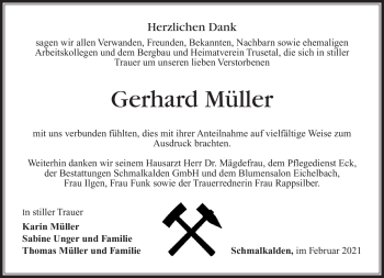 Traueranzeige von Gerhard Müller von Südthüringer Presse