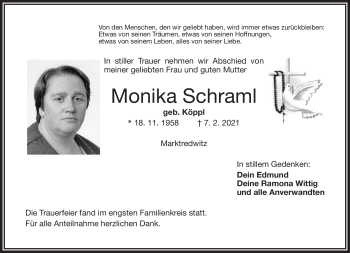 Traueranzeige von Monika Schraml von Frankenpost