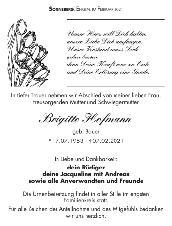 Traueranzeige von Brigitte Hofmann von Südthüringer Presse