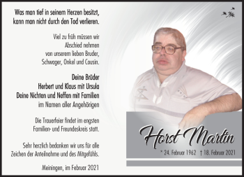 Traueranzeige von Horst Martin von Südthüringer Presse