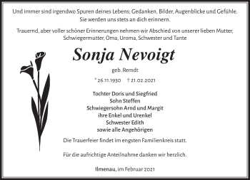Traueranzeige von Sonja Nevoigt von Südthüringer Presse