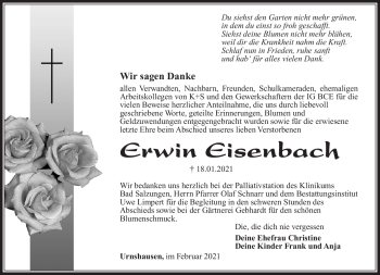 Traueranzeige von Erwin Eisenbach von Südthüringer Presse