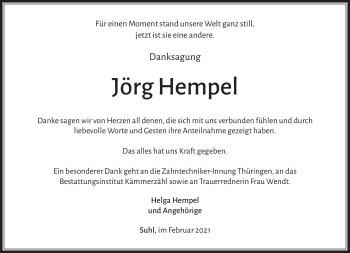 Traueranzeige von Jörg Hempel von Südthüringer Presse