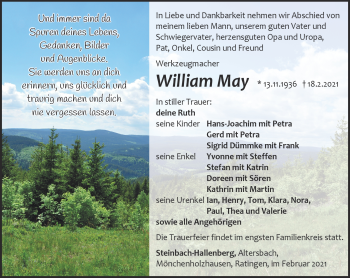 Traueranzeige von William May von Südthüringer Presse