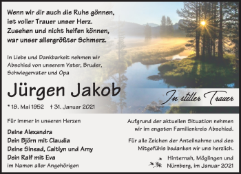 Traueranzeige von Jürgen Jakob von Südthüringer Presse