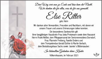 Traueranzeige von Else Ritter von Südthüringer Presse