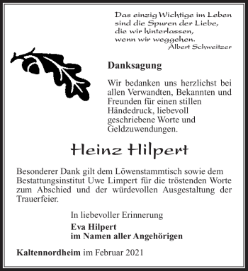 Traueranzeige von Heinz Hilpert von Südthüringer Presse