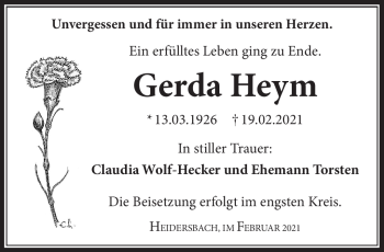 Traueranzeige von Gerda Heym von Südthüringer Presse
