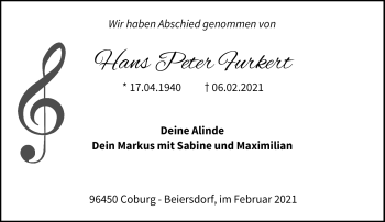 Traueranzeige von Hans Peter Furkert von Neue Presse Coburg