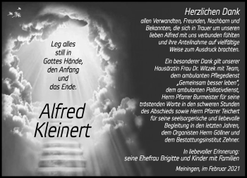 Traueranzeige von Alfred Kleinert von Südthüringer Presse