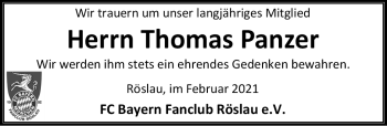 Traueranzeige von Thomas Panzer von Frankenpost