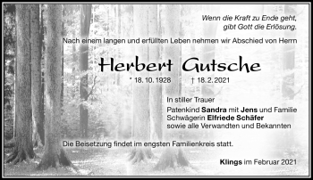 Traueranzeige von Herbert Gutsche von Südthüringer Presse